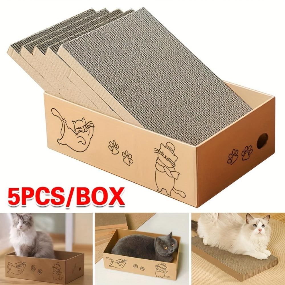Cat Scratcher with Light Brown, Pad 5-Pack Corrugated Cardboard Lounge Bed - product gallery image 6