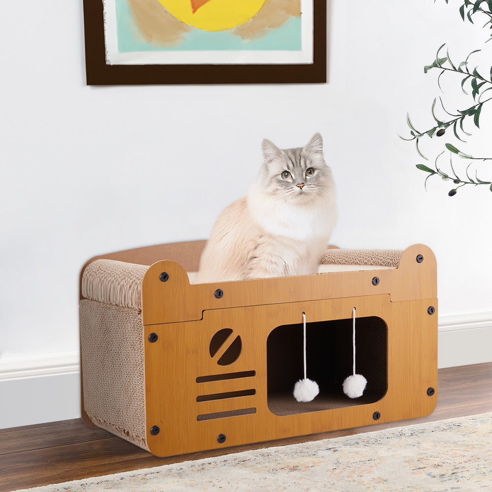 Cat Scratching Posts & Board with 56*30*30cm, Cardboard Scratcher Box Double Layer - product gallery image 3