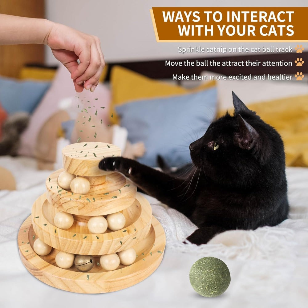 Cat Toy with Wood, Wooden 3-Layer Track Ball Bell Interactive - product gallery image 2