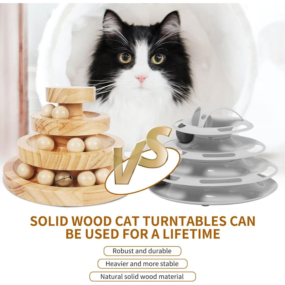Cat Toy with Wood, Wooden 3-Layer Track Ball Bell Interactive - product gallery image 4