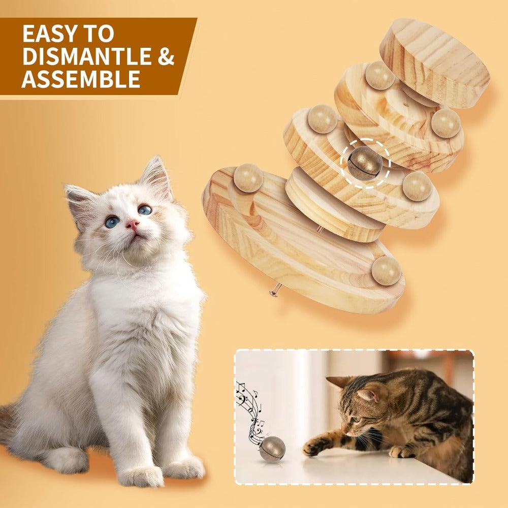 Cat Toy with Wood, Wooden 3-Layer Track Ball Bell Interactive - product gallery image 5