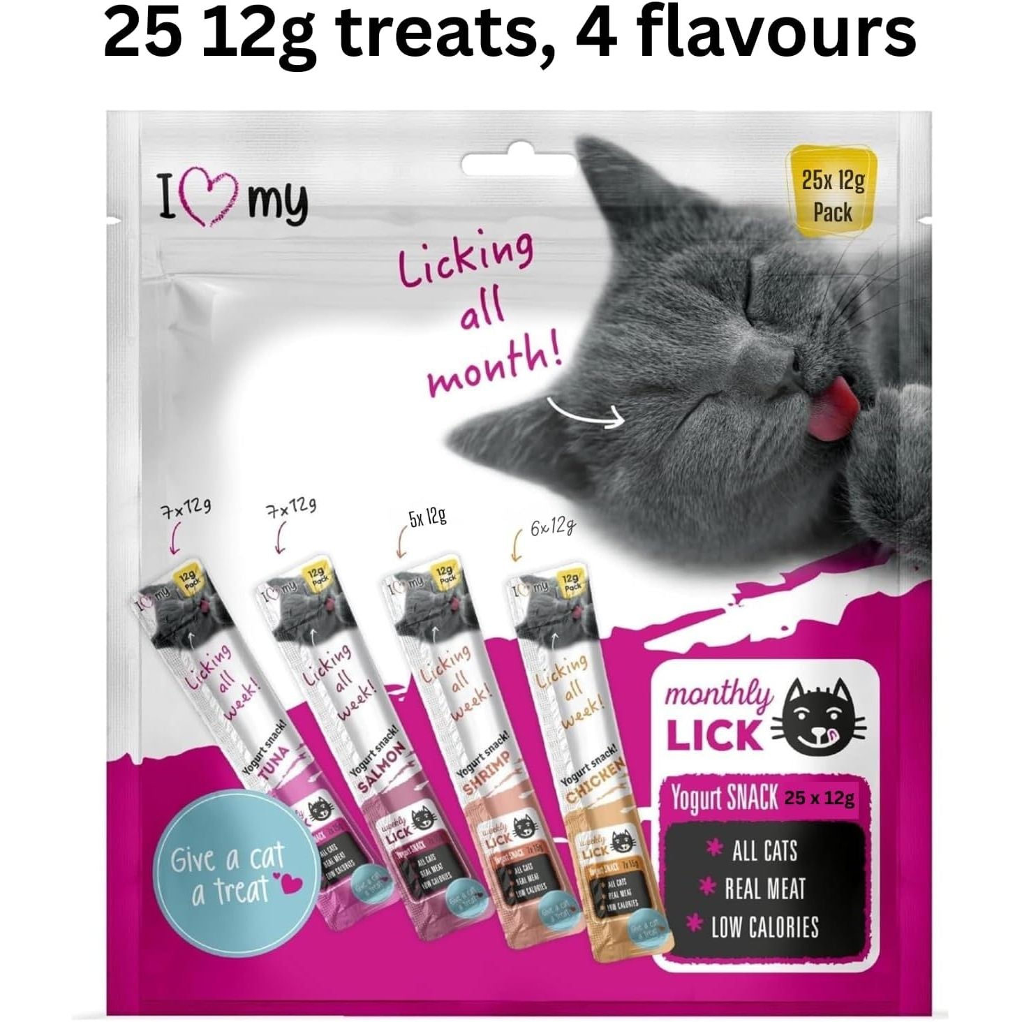Cat Treat with 12g, 25 Pack of 25, Lickable Treats Mixed Variety, Creamy Yoghurt - product gallery image 7