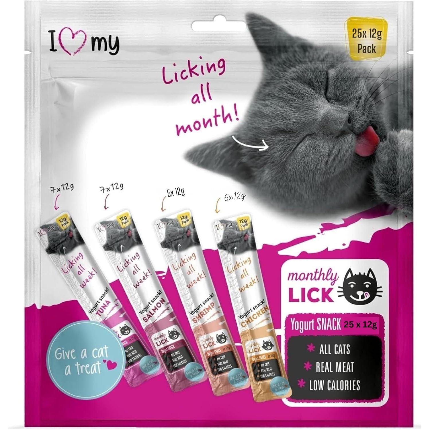 Cat Treat with 12g, 25 Pack of 25, Lickable Treats Mixed Variety, Creamy Yoghurt