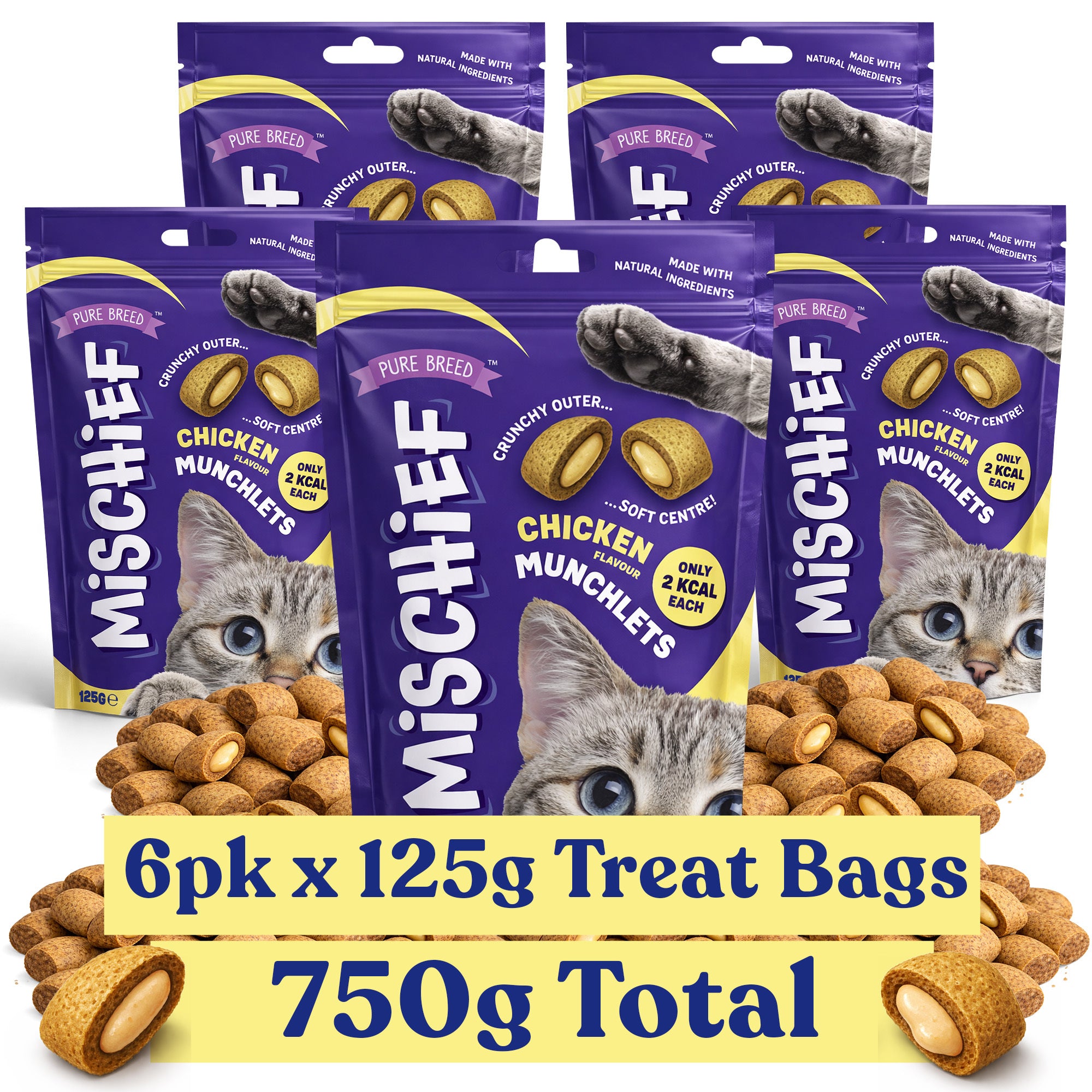 Cat Treats & Snack with 6 Pack, 6pk, Chicken Flavour Pillow Snacks Crunchy Outside