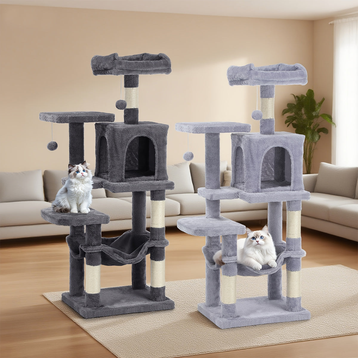 Cat Tree with 112 Cm Multi-Level Plush Condo Scratching Posts