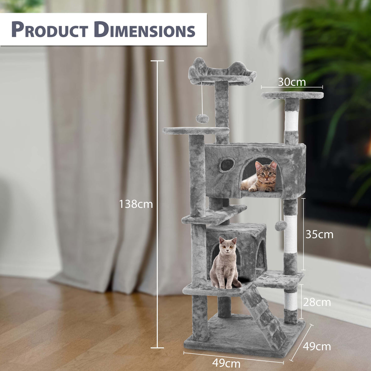 Cat Tree with 138 cm Tower Multi-Level Cats Activity Centre - product gallery image 15