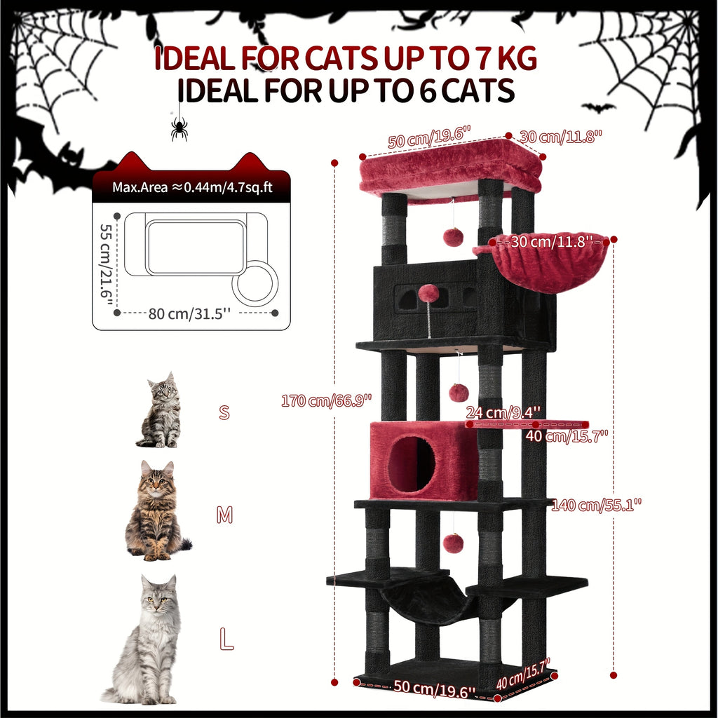 Cat Tree with 170cm, Indoor Cats, Large Tall Tower, Multi-Level - product gallery image 2