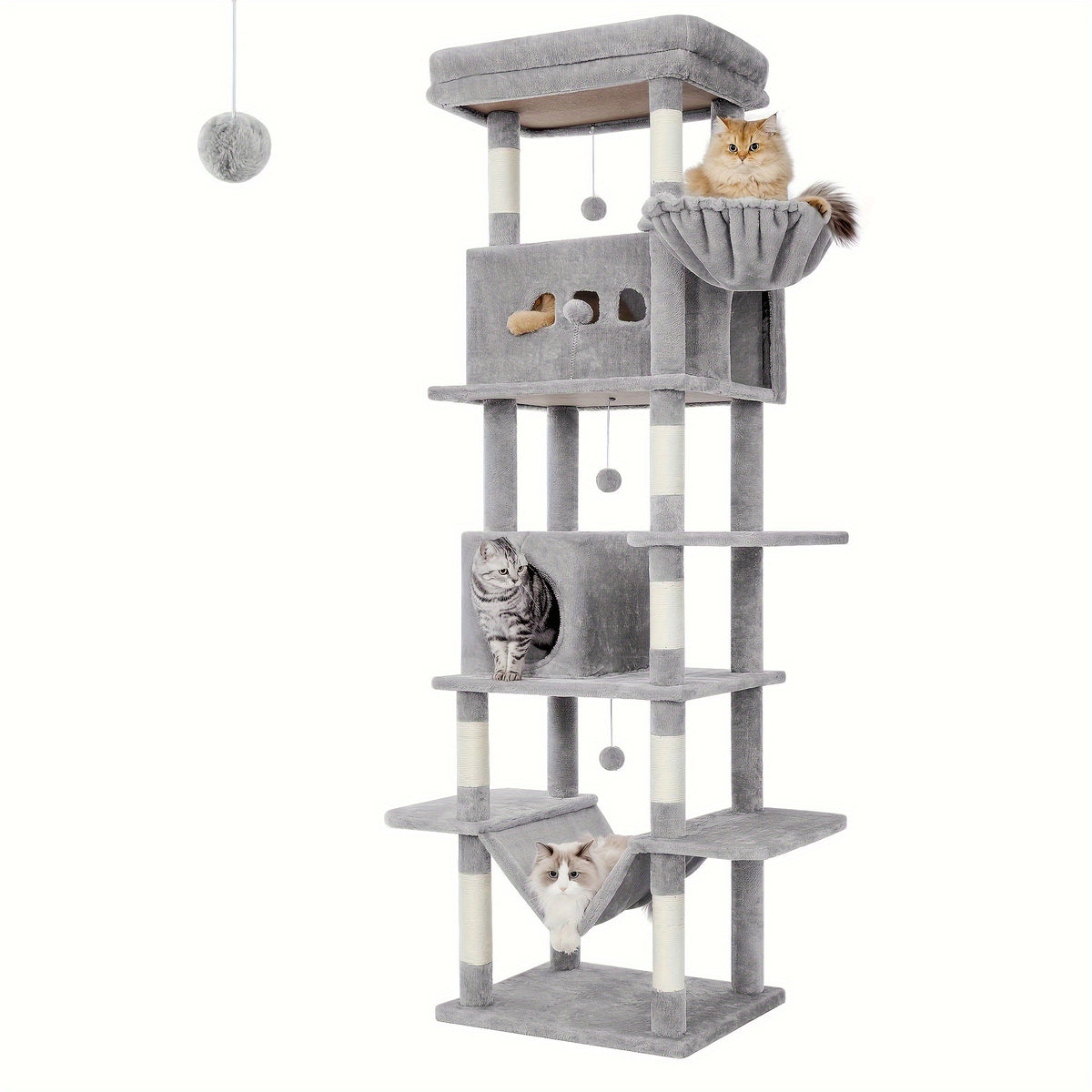 Cat Tree with 170cm, Large Tower Maine Multi-Storey Scratching Post - Grey option