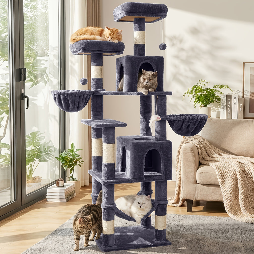 Cat Tree with 180cm, Wood, AMHANCIBLE Tall Multi-Functional Tower - Dark Gray option