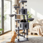 Cat Tree with 180cm, Wood, AMHANCIBLE Tall Multi-Functional Tower - product gallery image 3