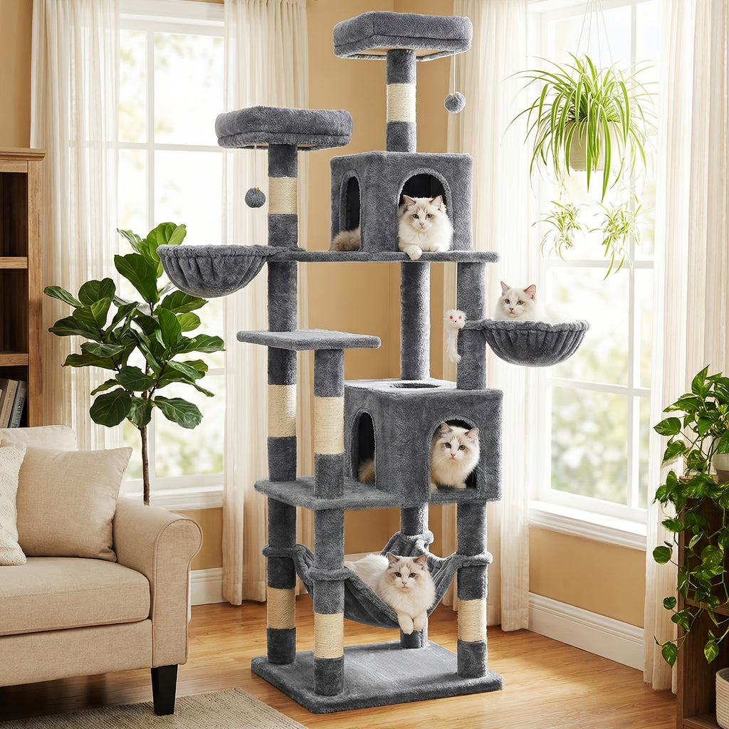 Cat Tree with 180cm, Wood, AMHANCIBLE Tall Multi-Functional Tower - product gallery image 7