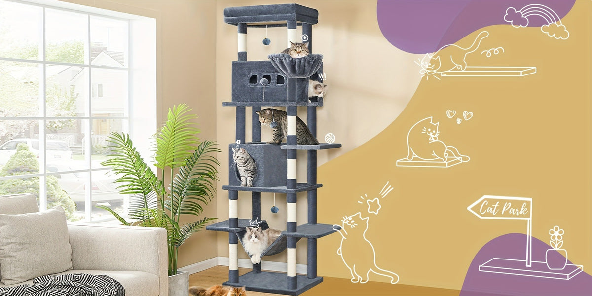 Cat Tree with 210cm, Indoor Cats, Large Tall Tower, Multi-Level - product gallery image 17