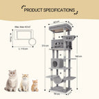 Cat Tree with 210cm, Indoor Cats, Large Tall Tower, Multi-Level - product gallery image 2