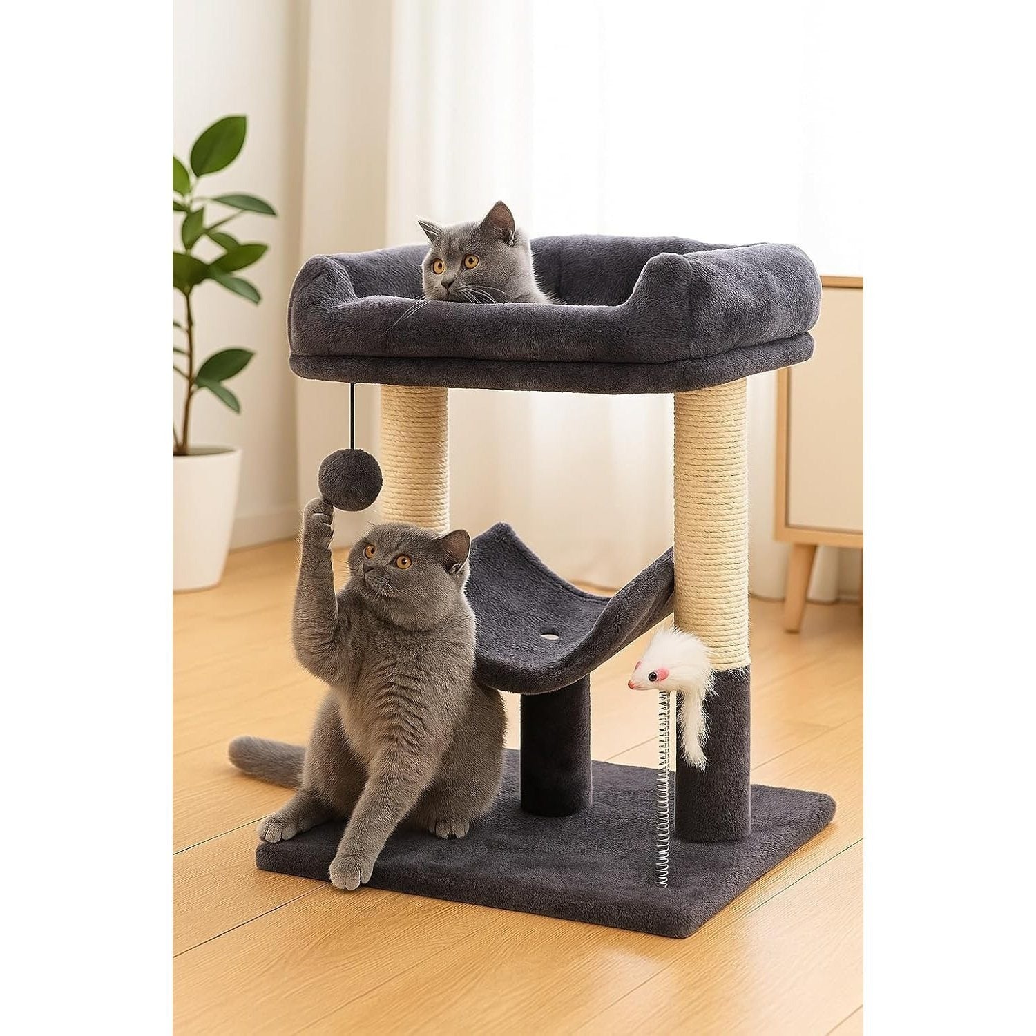 Cat Tree with 50cm, 1, Grey Tower Sisal Scratching Posts, Cosy - product gallery image 3