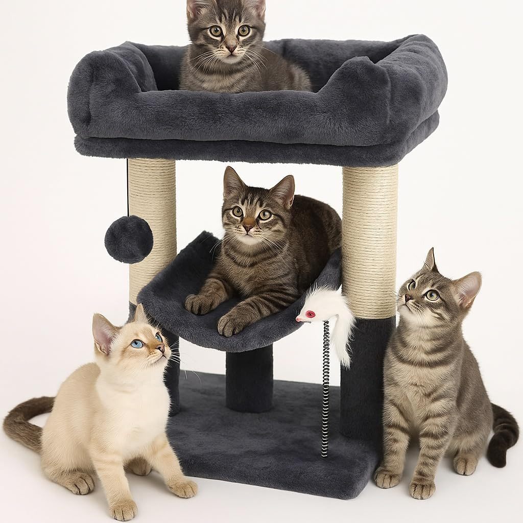 Cat Tree with 50cm, 1, Grey Tower Sisal Scratching Posts, Cosy - product gallery image 5