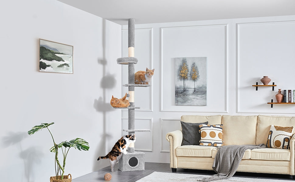 Cat Tree with Adjustable Height, 266cm, Costoffs Floor-to-Ceiling Tower, 226-266cm - product gallery image 6