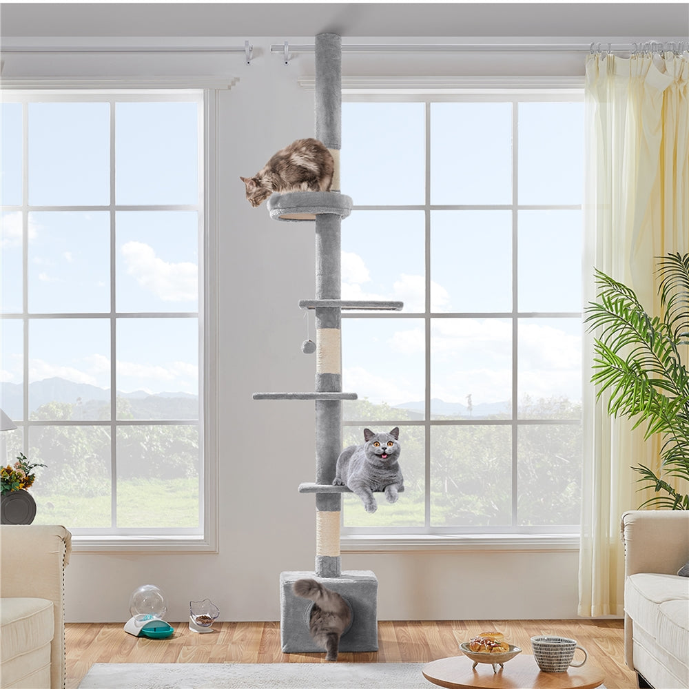 Cat Tree with Adjustable Height, 266cm, Costoffs Floor-to-Ceiling Tower, 226-266cm