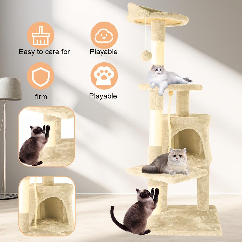 Cat Tree with Cream Colour, Luxurious Beige Super Large Four Stories
