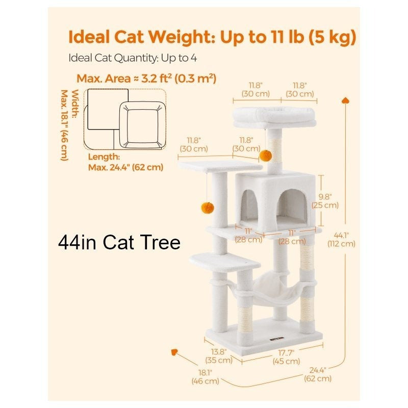 Cat Tree with Easy Assembly, 112cm, Multi-Level Plush Tower Condo Scratching - Cream White option