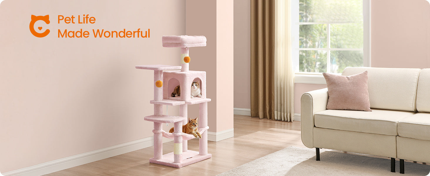 Cat Tree with Easy Assembly, 112cm, Multi-Level Plush Tower Condo Scratching - product gallery image 14