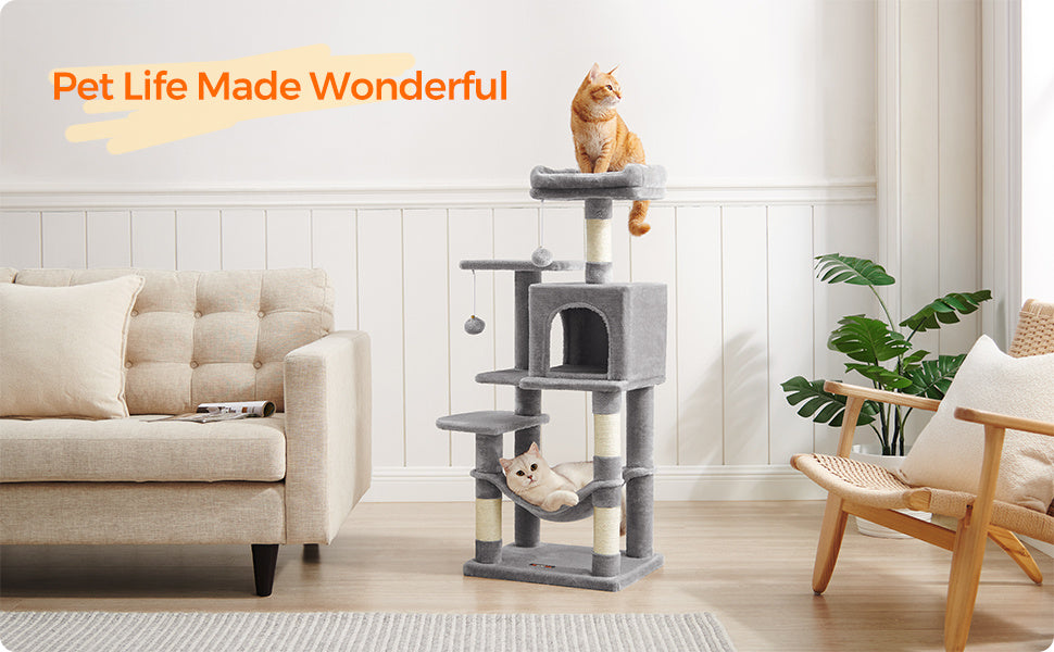 Cat Tree with Easy Assembly, 112cm, Multi-Level Plush Tower Condo Scratching - product gallery image 15