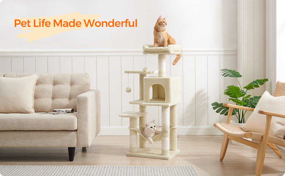 Cat Tree with Easy Assembly, 112cm, Multi-Level Plush Tower Condo Scratching - product gallery image 16