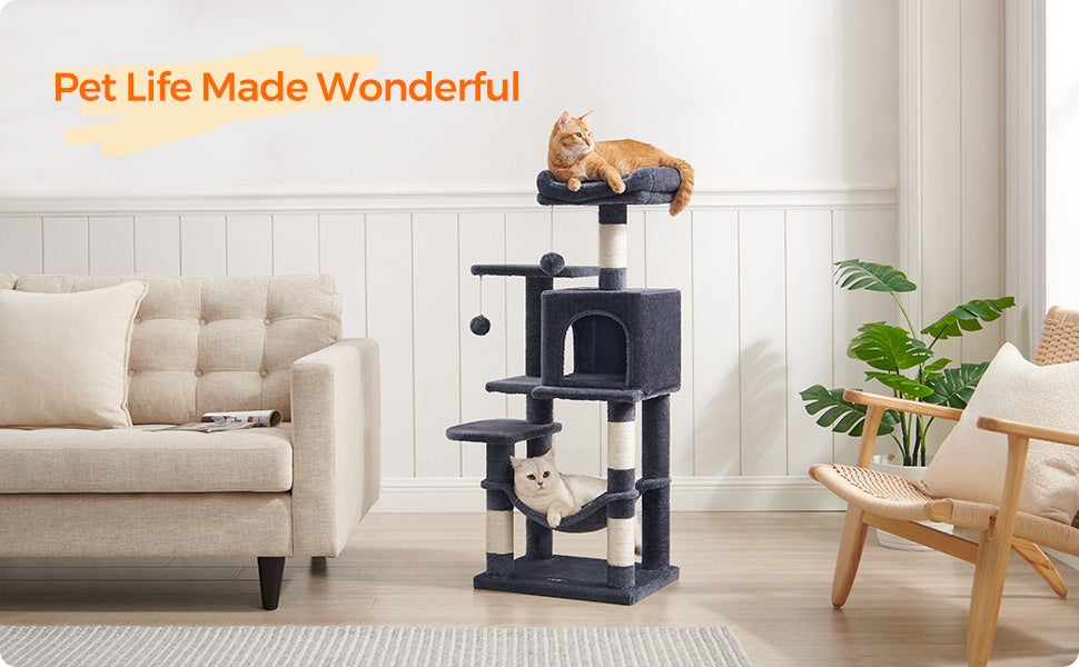 Cat Tree with Easy Assembly, 112cm, Multi-Level Plush Tower Condo Scratching - product gallery image 17