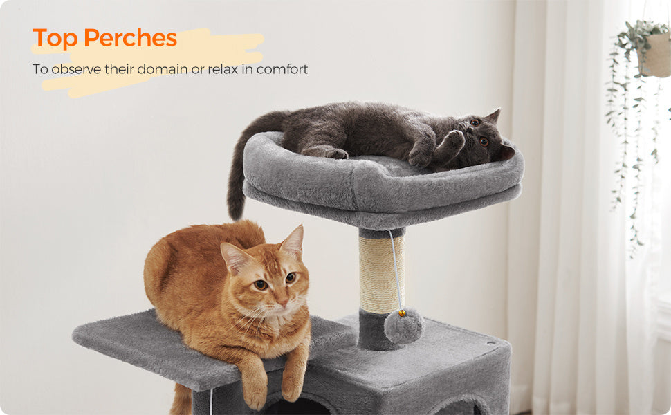Cat Tree with Easy Assembly, 112cm, Multi-Level Plush Tower Condo Scratching - product gallery image 18