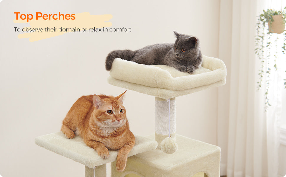 Cat Tree with Easy Assembly, 112cm, Multi-Level Plush Tower Condo Scratching - product gallery image 19