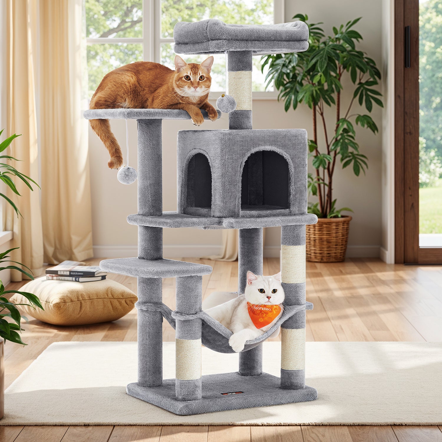 Cat Tree with Easy Assembly, 112cm, Multi-Level Plush Tower Condo Scratching - product gallery image 2