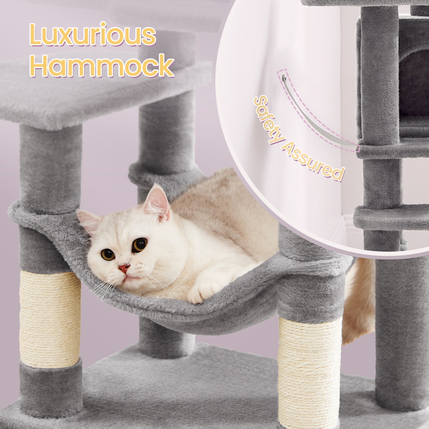 Cat Tree with Easy Assembly, 112cm, Multi-Level Plush Tower Condo Scratching - product gallery image 5