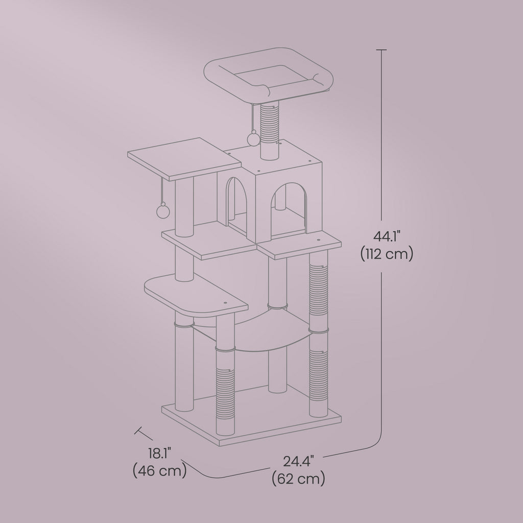 Cat Tree with Easy Assembly, 112cm, Multi-Level Plush Tower Condo Scratching - product gallery image 6
