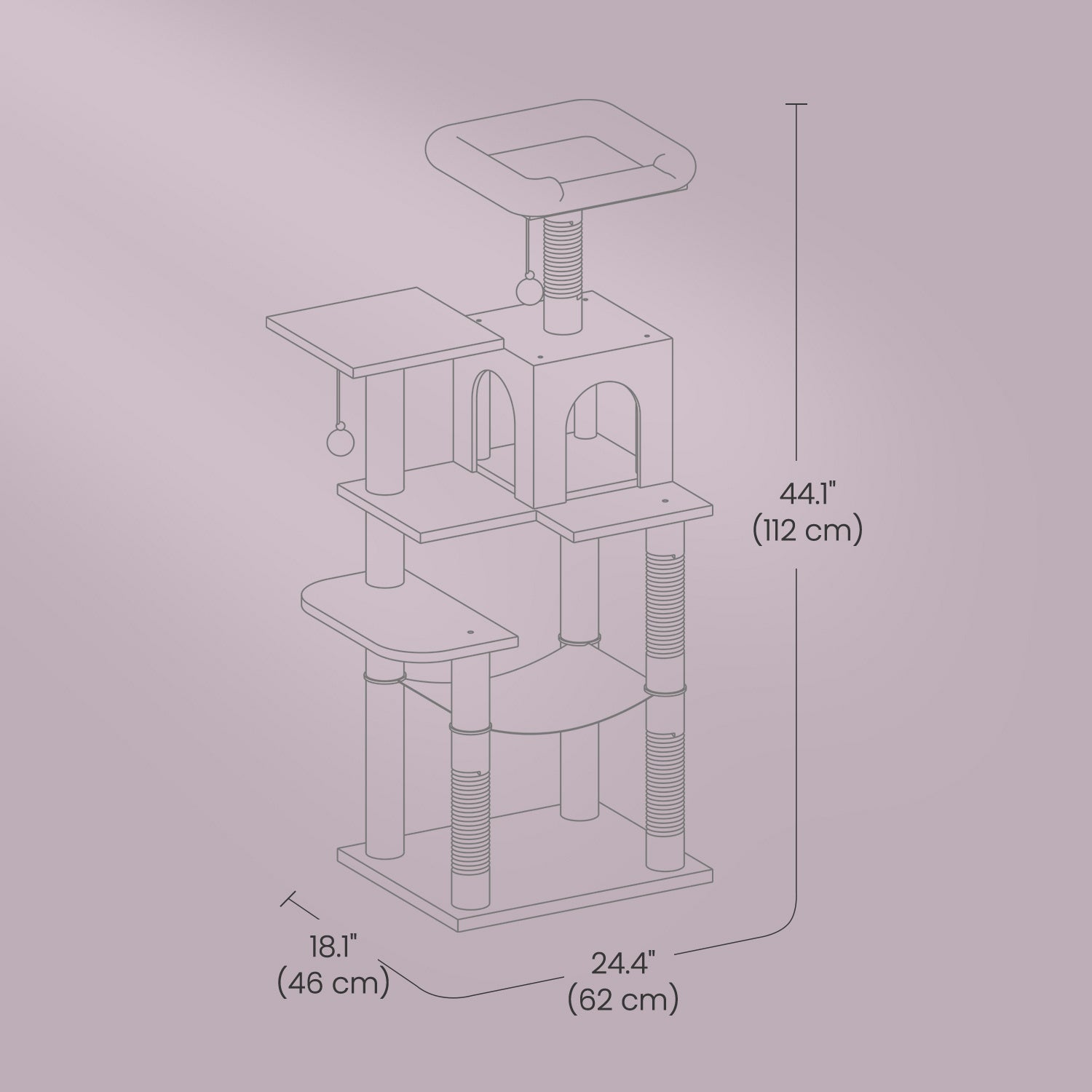 Cat Tree with Easy Assembly, 112cm, Multi-Level Plush Tower Condo Scratching - product gallery image 6
