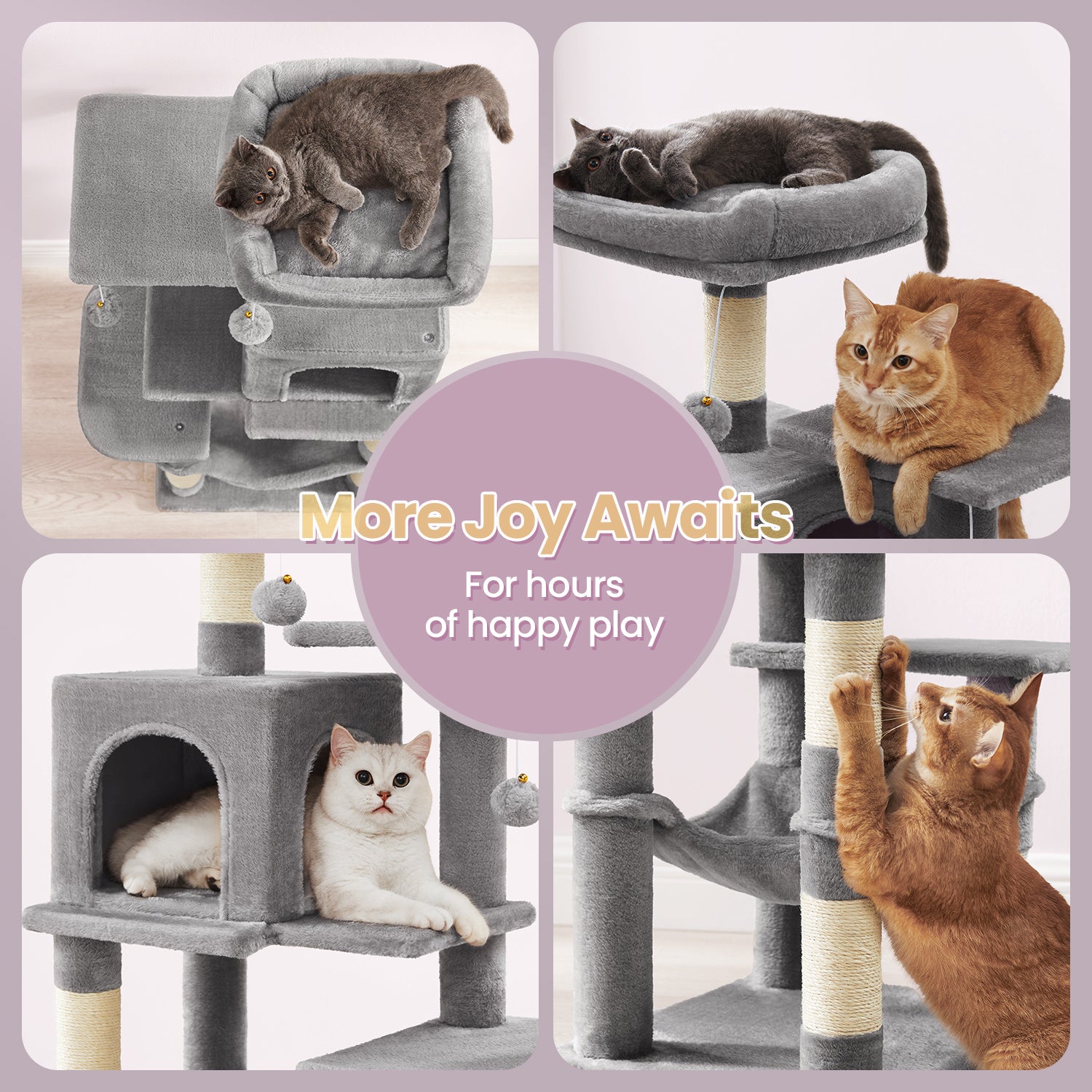 Cat Tree with Easy Assembly, 112cm, Multi-Level Plush Tower Condo Scratching - product gallery image 7