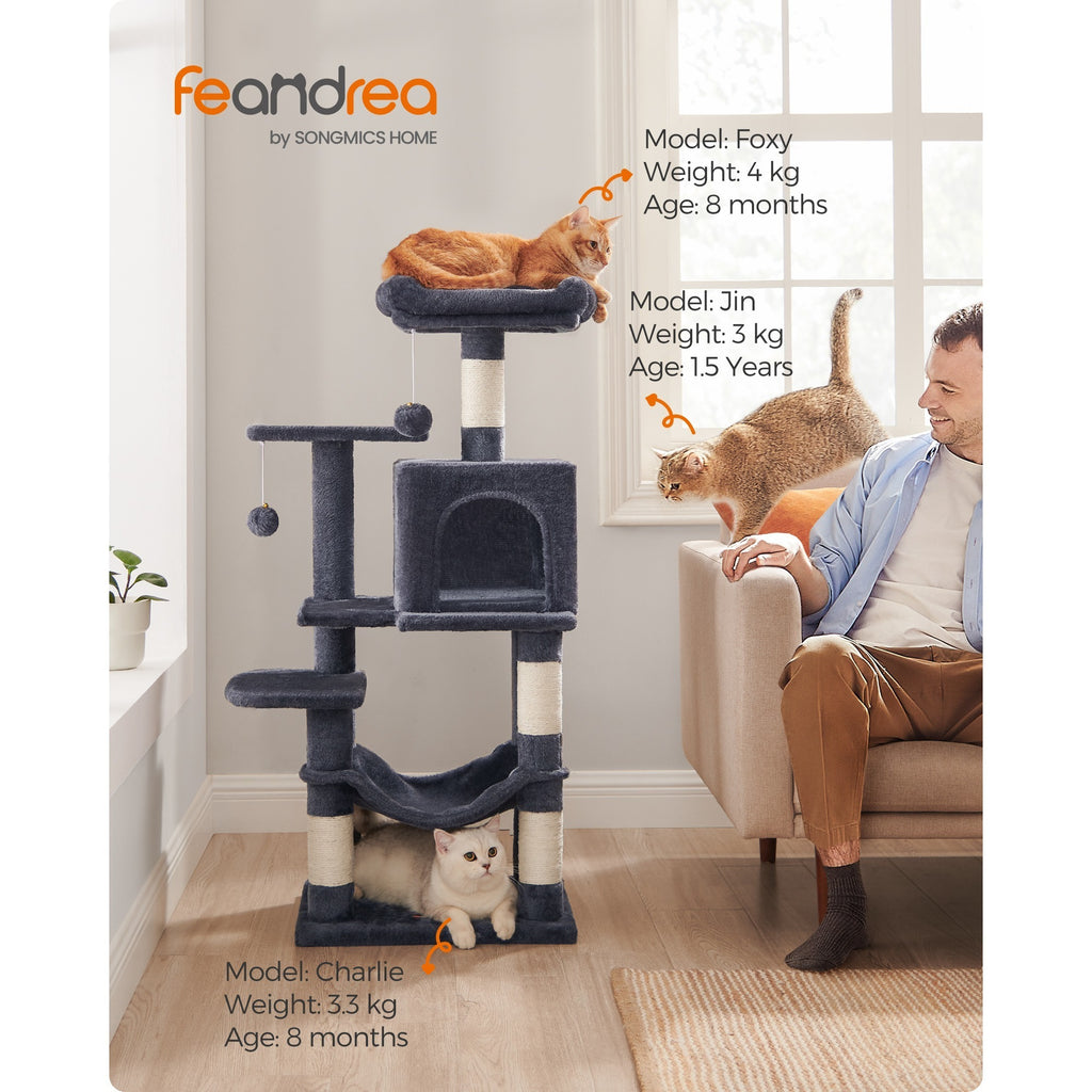 Cat Tree with Easy Assembly, 112cm, Multi-Level Plush Tower Condo Scratching - product gallery image 9