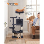 Cat Tree with Easy Assembly, 112cm, Multi-Level Plush Tower Condo Scratching - product gallery image 9