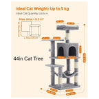 Cat Tree with Easy Assembly, 112cm, Multi-Level Plush Tower Condo Scratching