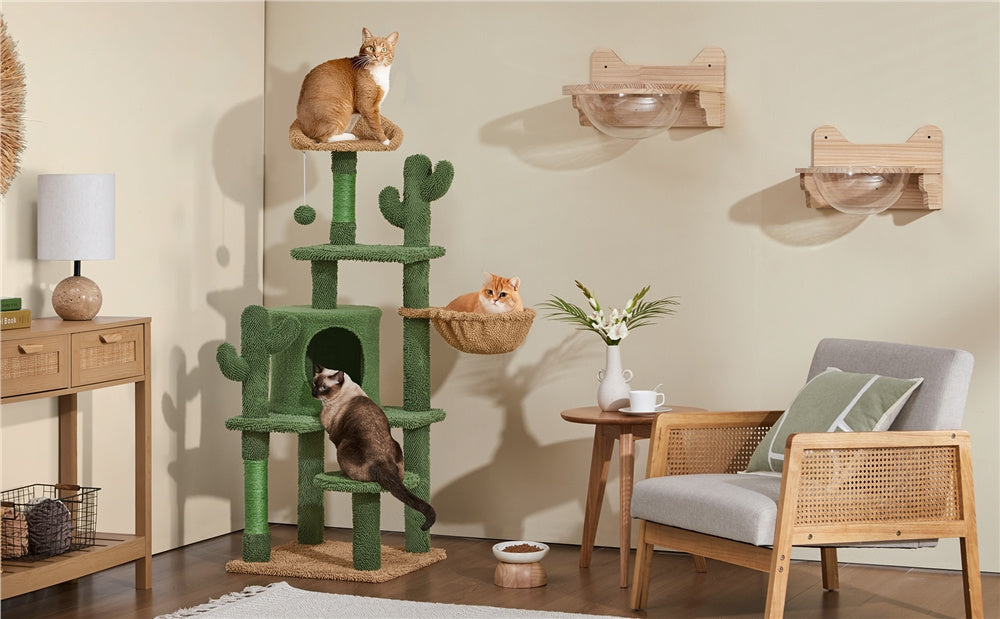 Cat Tree with Easy Assembly, 135cm, Cactus Tower Unique Green Design Sisal - product gallery image 6