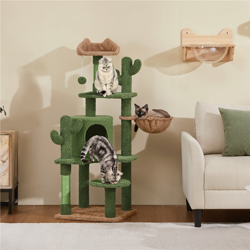 Cat Tree with Easy Assembly, 135cm, Cactus Tower Unique Green Design Sisal