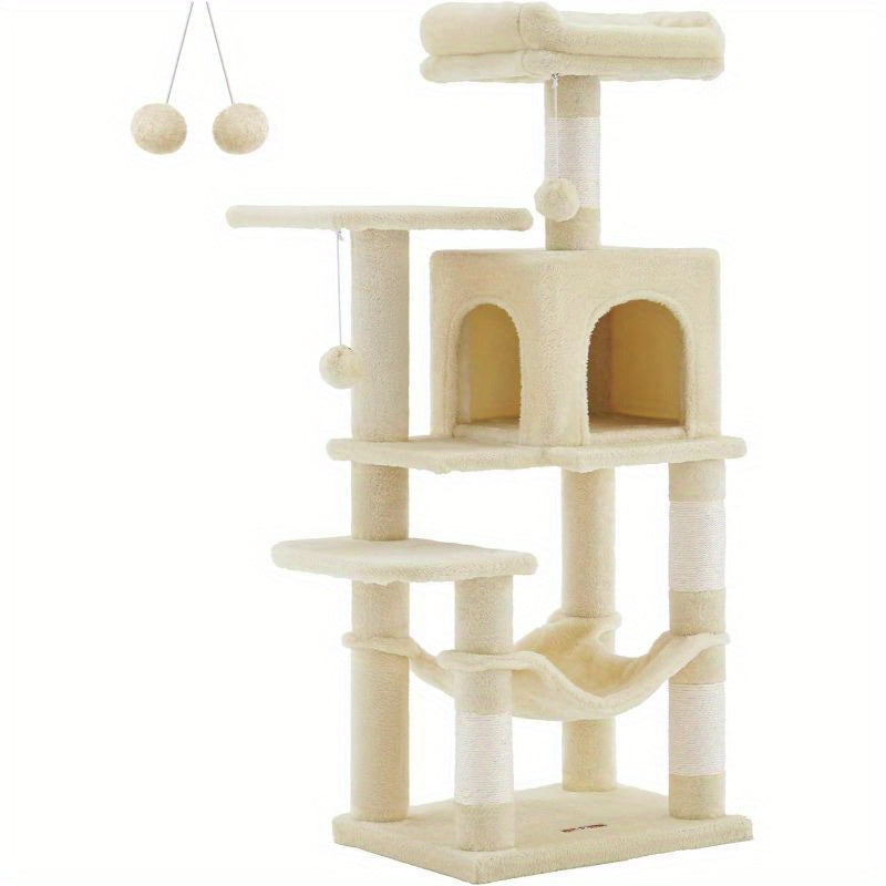 Cat Tree with Easy Assembly, M (45 x 35 x 112 cm) for pet care at home - Beige, M (45 x 35 x 112 cm) option