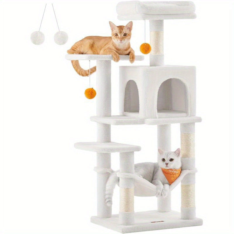 Cat Tree with Easy Assembly, M (45 x 35 x 112 cm) for pet care at home - Cream White, M (45 x 35 x 112 cm) option