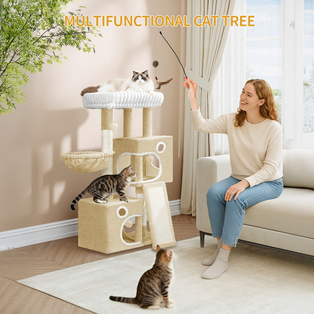 Cat Tree with Non-Slip, 98cm, Wood, Tower Indoor Cats, Multi-Level Cats House - product gallery image 3
