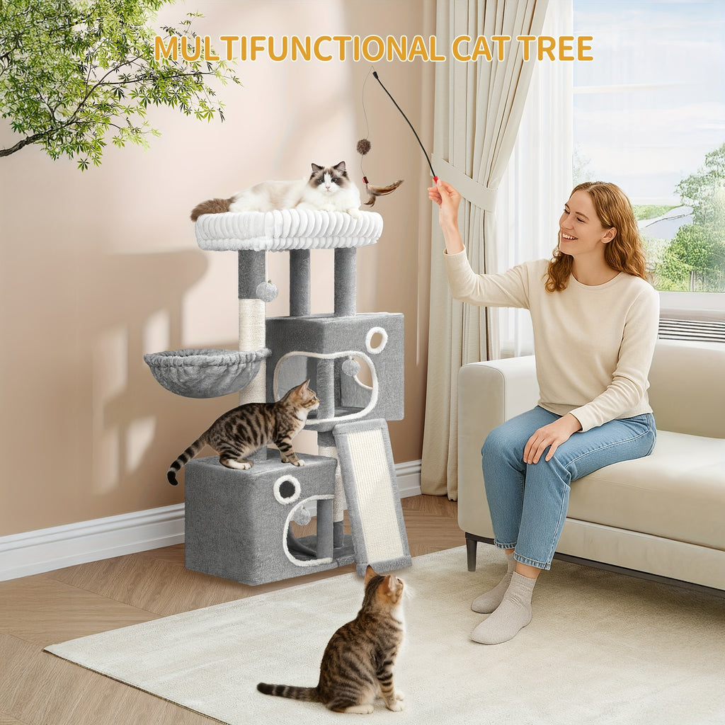 Cat Tree with Non-Slip, 98cm, Wood, Tower Indoor Cats, Multi-Level Cats House