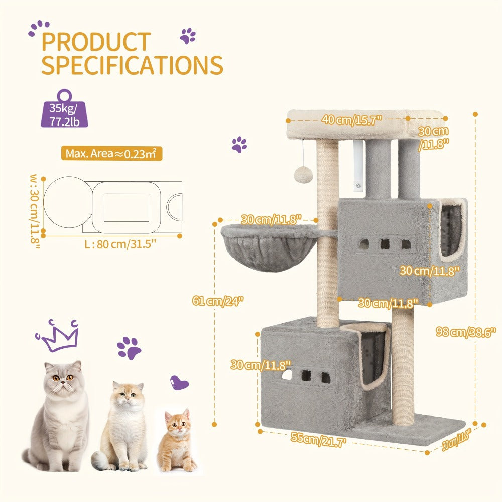 Cat Tree with Non-Slip, Easy Assembly, 98cm, Wood for pet care at home - product gallery image 2