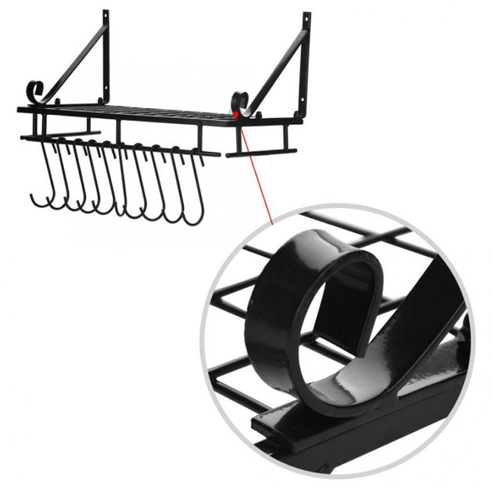 10-Hook Heavy Duty Metal Wall-Mounted Kitchen Organizer, Multifunctional Hanging Rack for Pots, Pans, and Cooking Utensils Storage, Space Saving Design for Small Kitchens