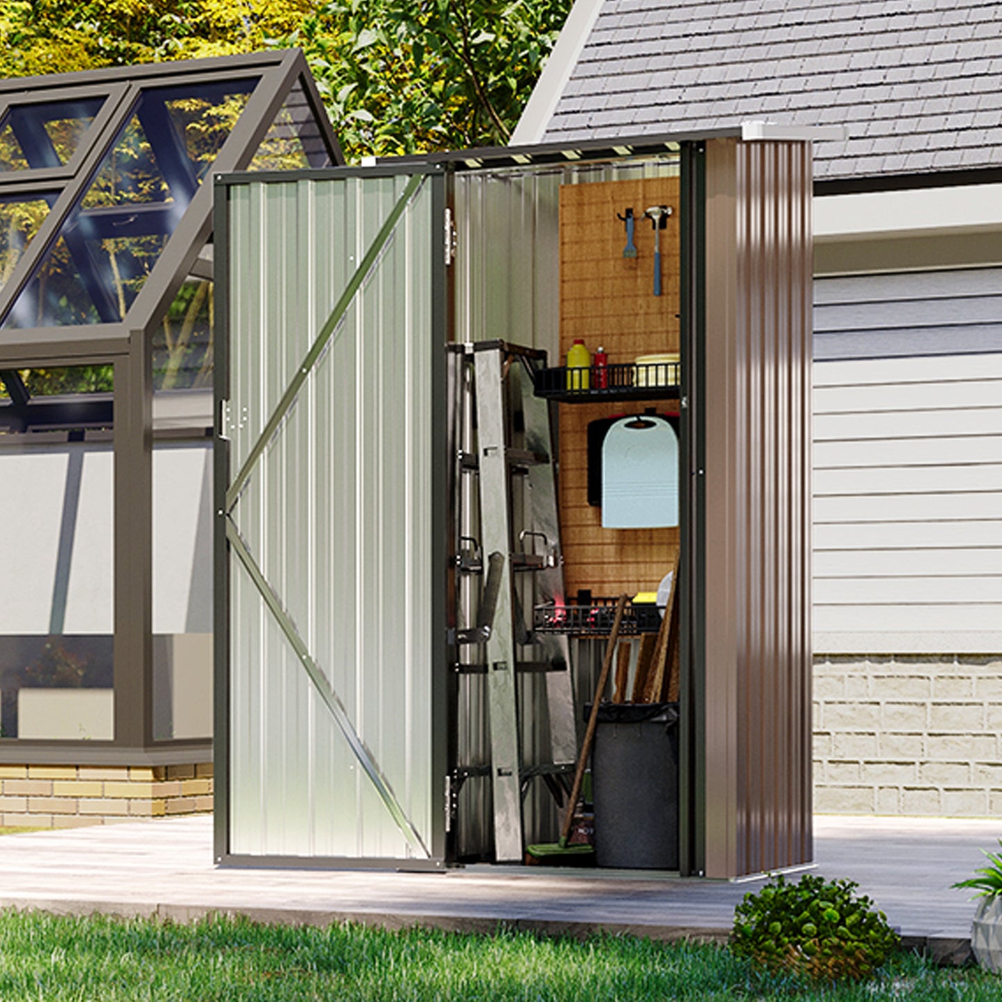 Nordivale Outdoor Garden Shed with Lockable Door|Removable Design for Firewood Logs, Tools, Lawnmower, Bike & Garbage Cans 75cm W X 54cm D X 163cm H
