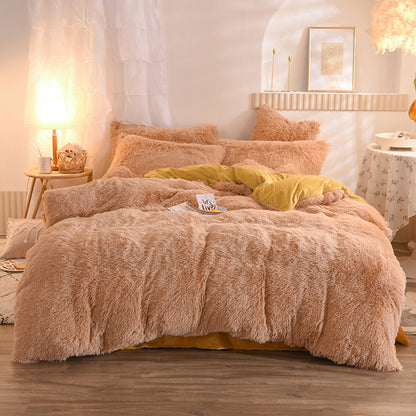Water Mink Plush Super Soft and Thicken Autumn and Winter Bedding Set, Plush Comfortable Warm Duvet Cover Pillowcases Three-piece Set, Available in Various Colors, Down Duvet Cover, Zipper Closure Design, Single/Double/King/Super King
