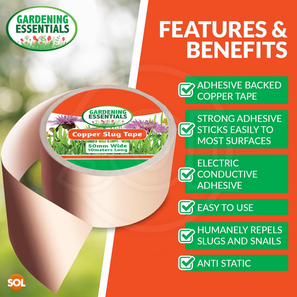 Copper Slug Tape 2 Pack 10m x 50mm – Weatherproof Humane Slug & Snail Repellent Barrier, Adhesive Copper Tape for Garden Pots, Beds & Greenhouse, Safe for Pets & Plants UK