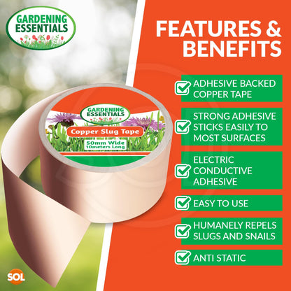 2 Pack Copper Slug Tape | 10m x 50mm Weatherproof Slug & Snail Repellent | Humane Copper Tape for Garden Pest Control | Safe for Pets & Plants | Long-Length Adhesive Barrier for Flower Pots, Garden Beds & Indoor Protection