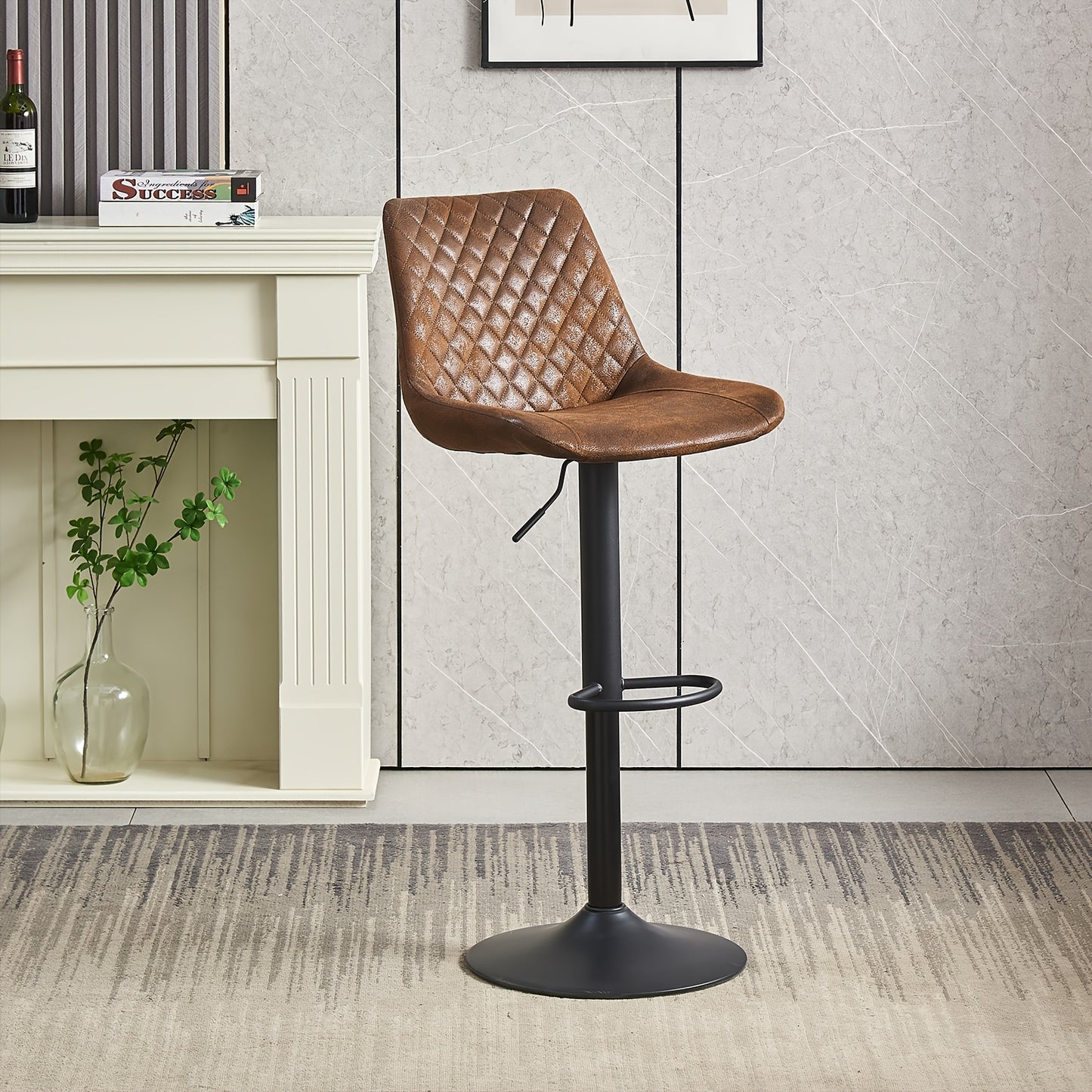 Height Adjustable Velvet Bar Stools Set of 1 or 2, Gas Lift Breakfast Barstool with Back & Footrest, Diamond Stitch Steel Frame Counter Stool for Kitchen Island Pub Home Bar